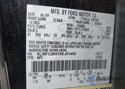 2009 Lincoln Navigator from USA, damaged, VIN 5LMFU285X9EJ01453